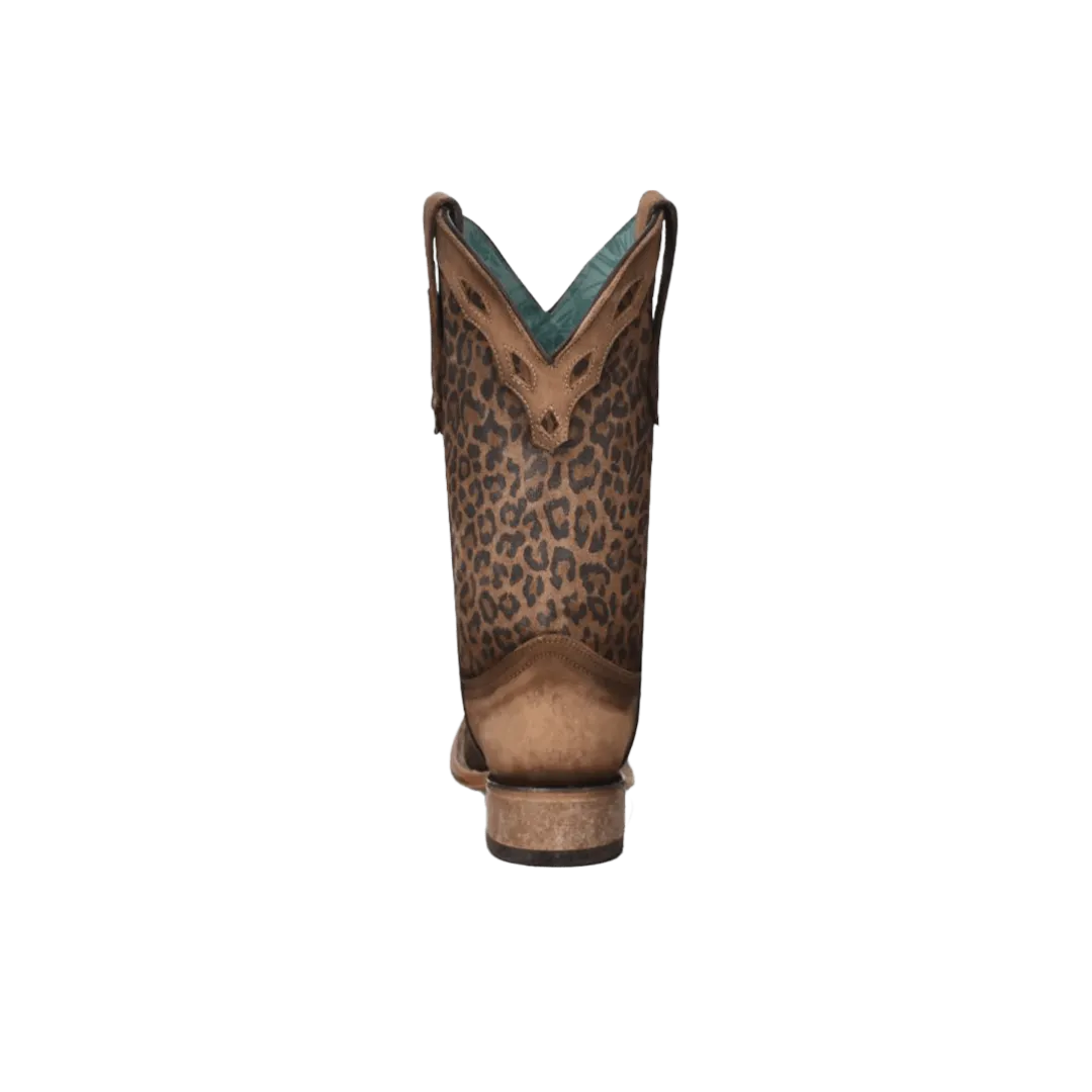 Corral Women's Sand Leopard Print Overlay Square Toe Boots