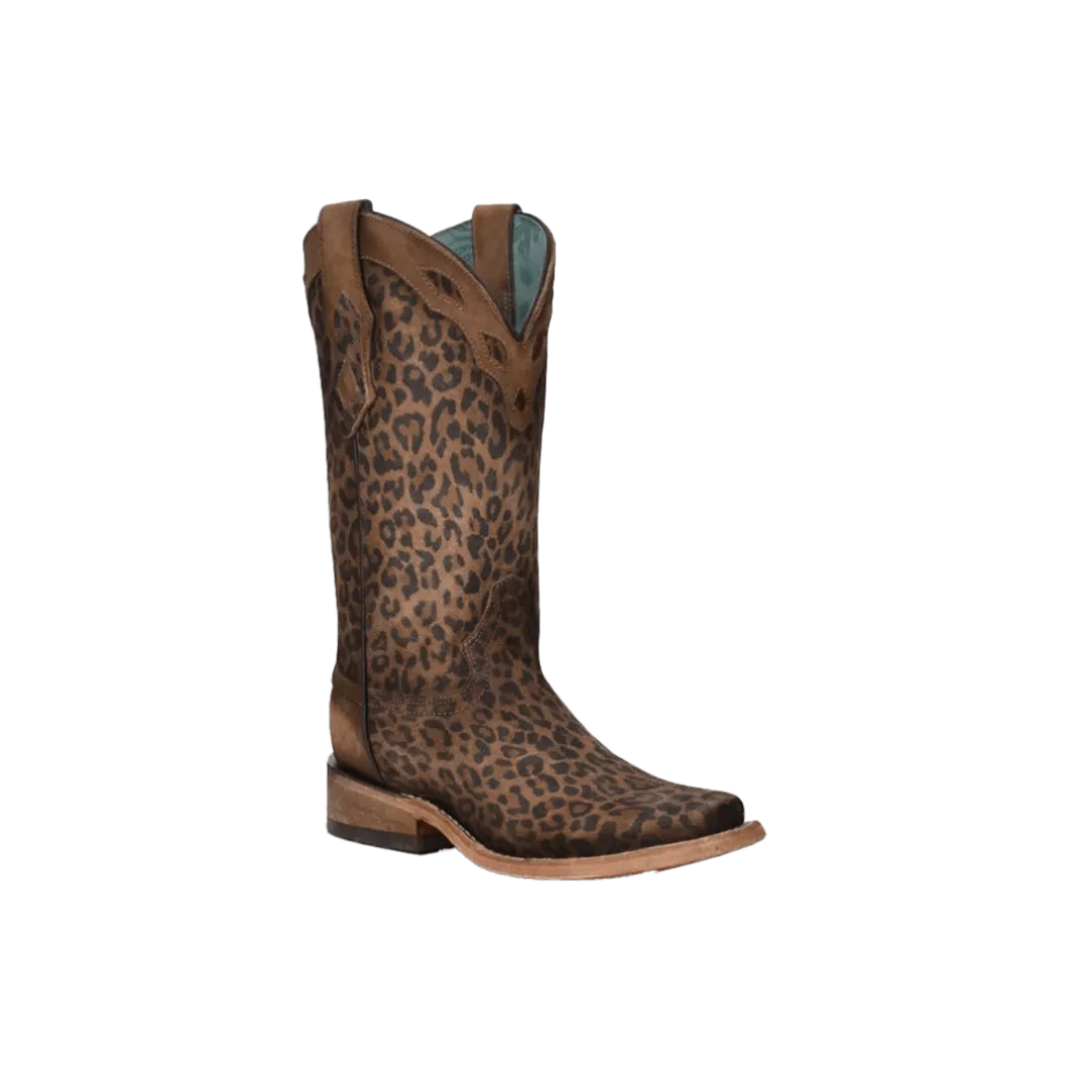 Corral Women's Sand Leopard Print Overlay Square Toe Boots