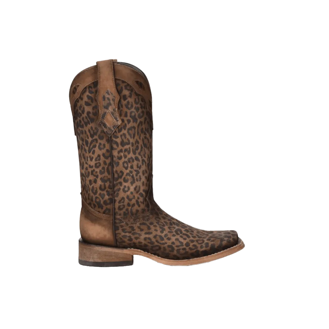 Corral Women's Sand Leopard Print Overlay Square Toe Boots