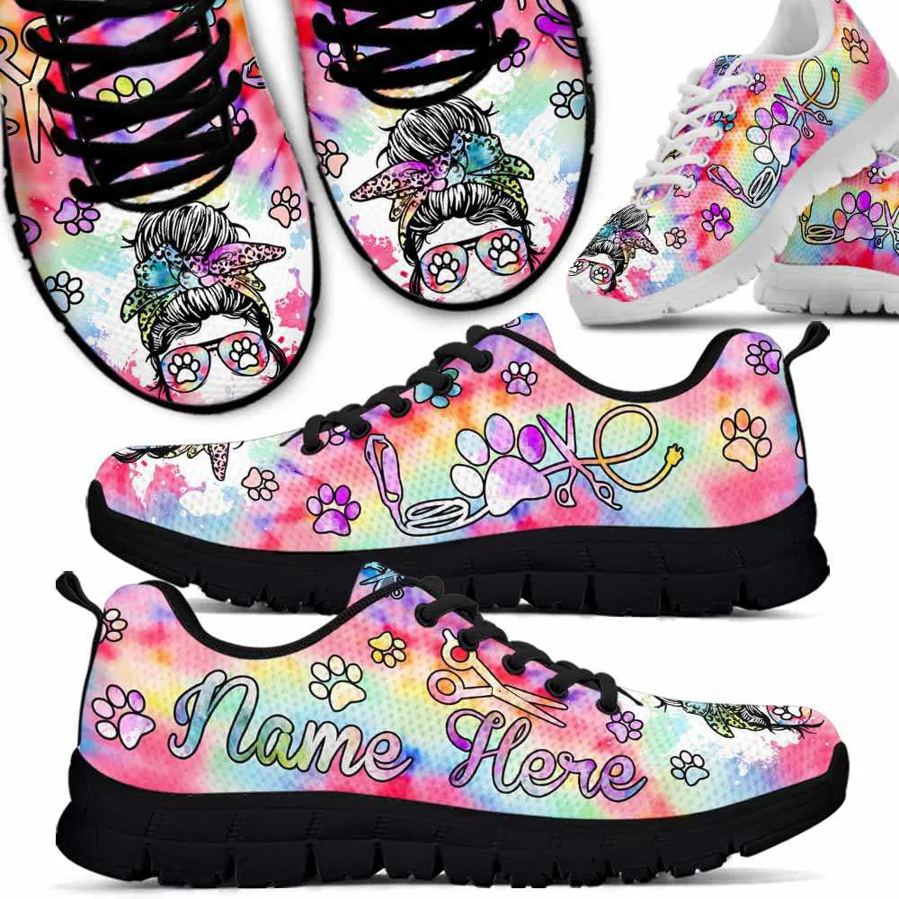 Custom Name Dog Sneaker, Tie Dye Love Heart Sneakers Shoes, Best Running Shoes