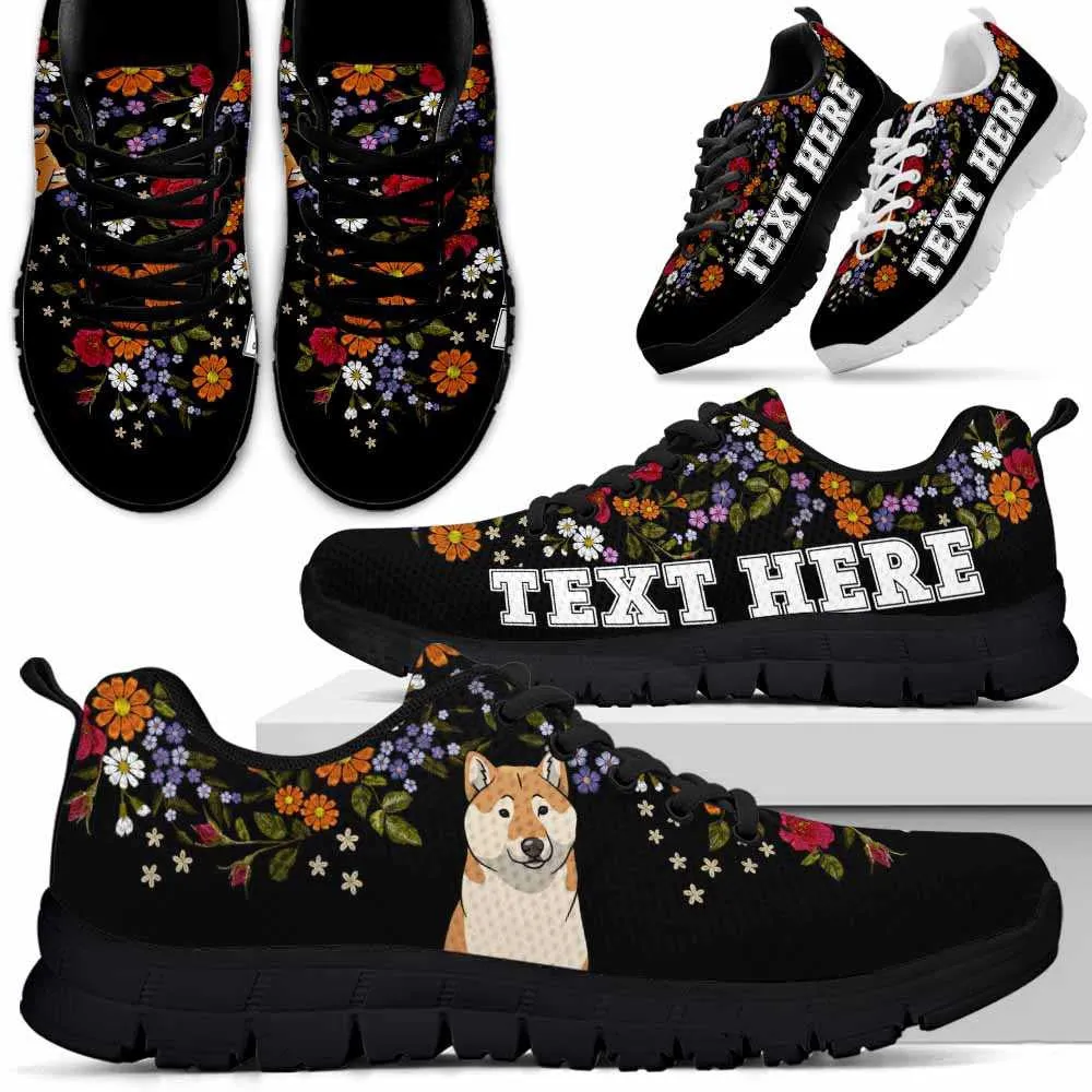 Custom Name Shiba Inu Sneaker, Shiba Inu Flower Floral Colorful Dog Lovers Sneakers Gym Running Shoes, Best Running Shoes