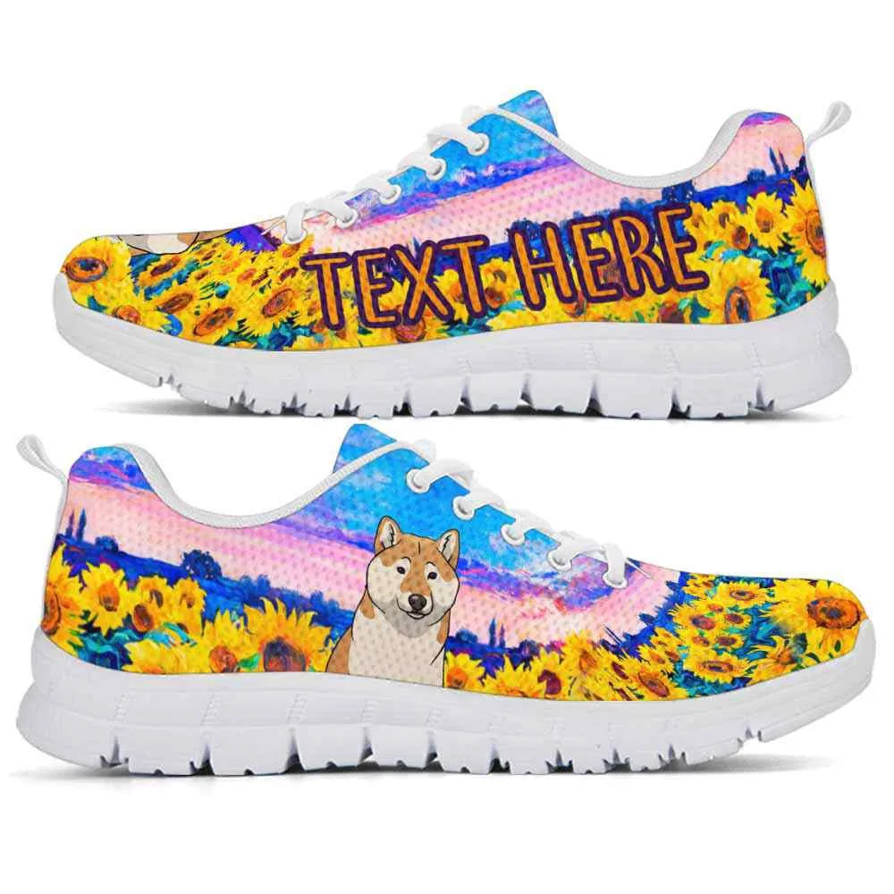 Custom Name Shiba Inu Sneaker, Shiba Inu Sunflower Sky Sneakers Running Shoes, Best Running Shoes