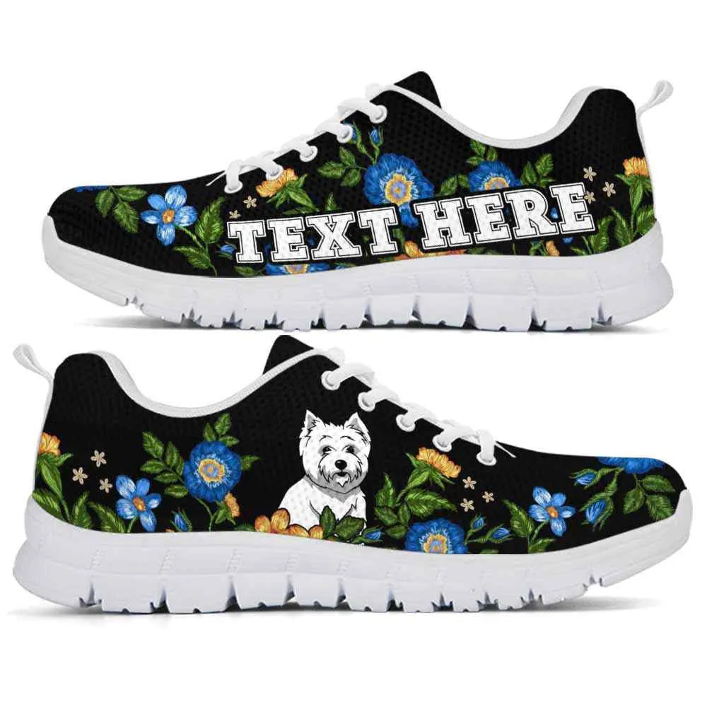 Custom Name West Highland Terrier Sneaker, Westie Colorful Floral Flower Dog Lovers Sneakers Gym Running Shoes, Best Running Shoes