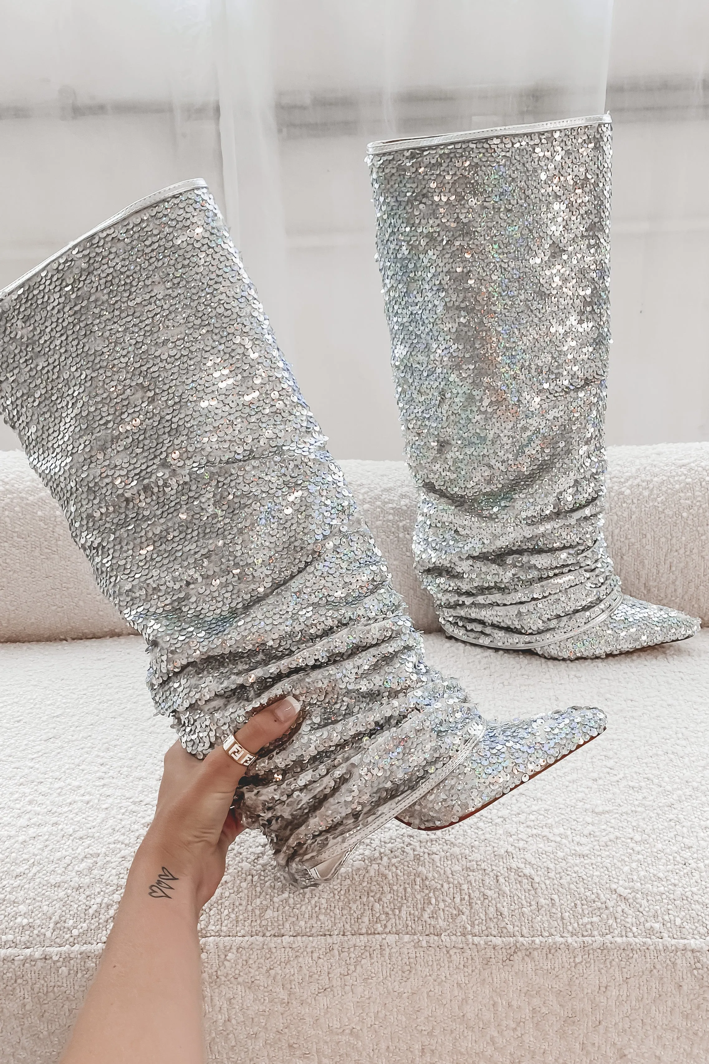 DEAL Show Out Queen Silver Sequins Boots