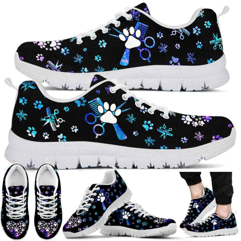 Dog Groomer Sneaker, Dog Groomer Blue Heart Paw Scissors Pattern Sneakers Shoes, Best Running Shoes, Unique Gifts For Dog Lovers