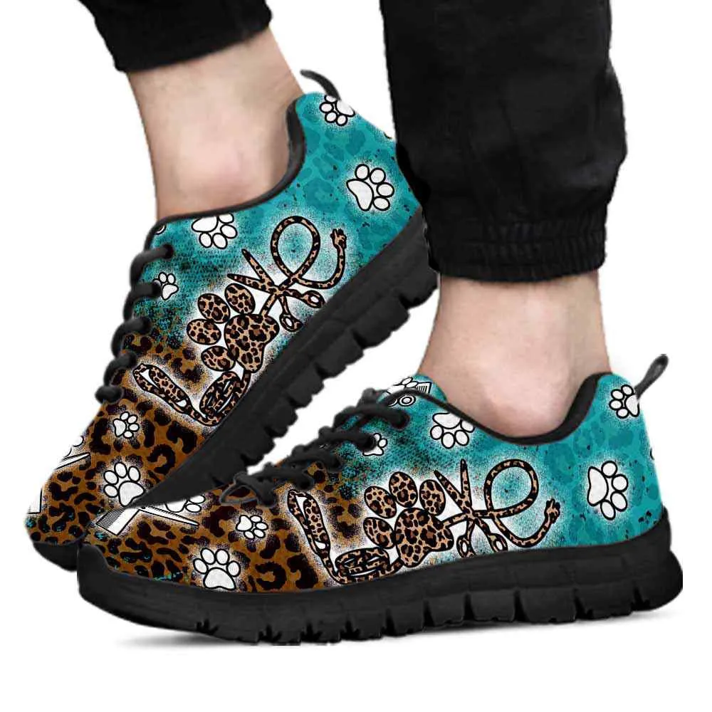 Dog Groomer Sneaker, Dog Grooming Leopard Teal Sneakers Shoes, Best Running Shoes, Unique Gifts For Dog Lovers