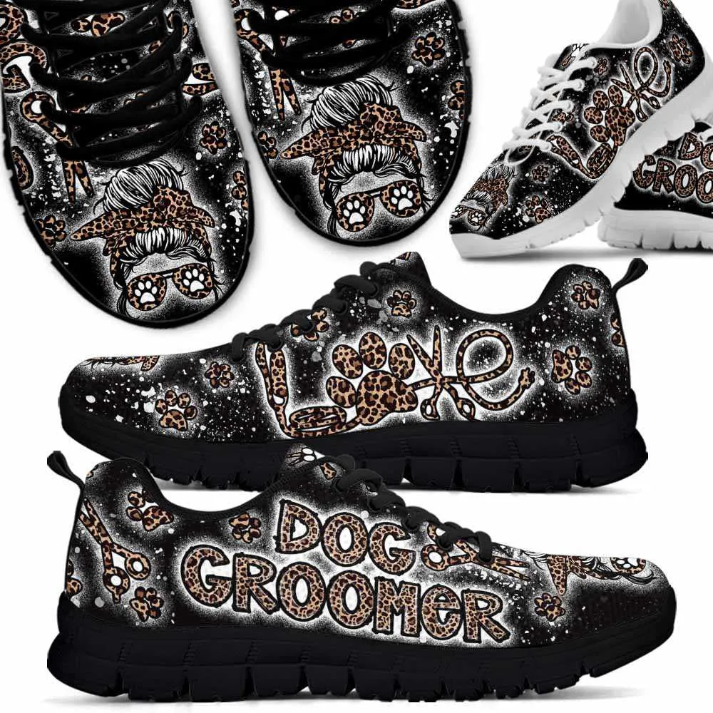 Dog Groomer Sneaker, Pet Groomer Leopard Love Sneakers Shoes, Best Running Shoes, Unique Gifts For Dog Lovers