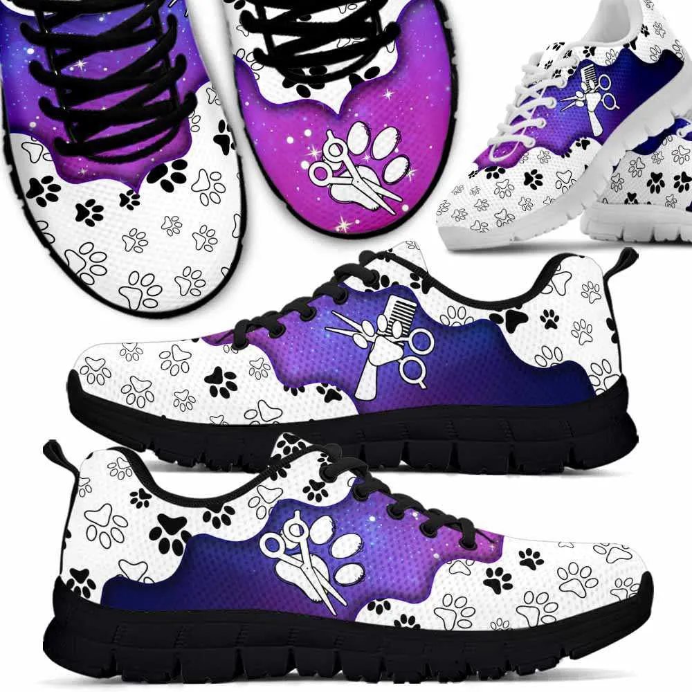 Dog Groomer Sneaker, White Purple Pink Dog Groomer Paw Sneakers Shoes, Best Running Shoes, Unique Gifts For Dog Lovers