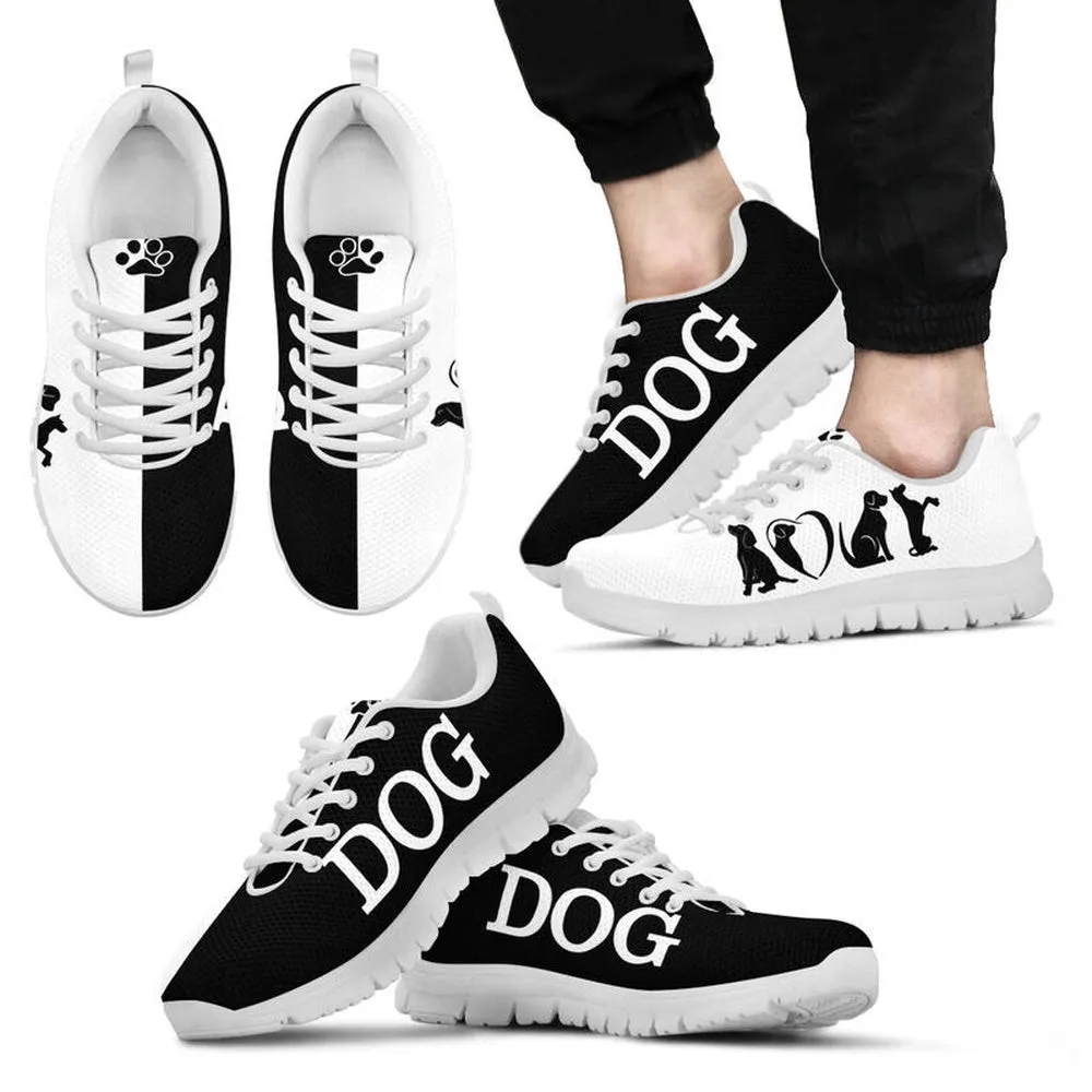 Dog Sneaker, Dog Love Black White Sneaker Shoes, Dog Shoes