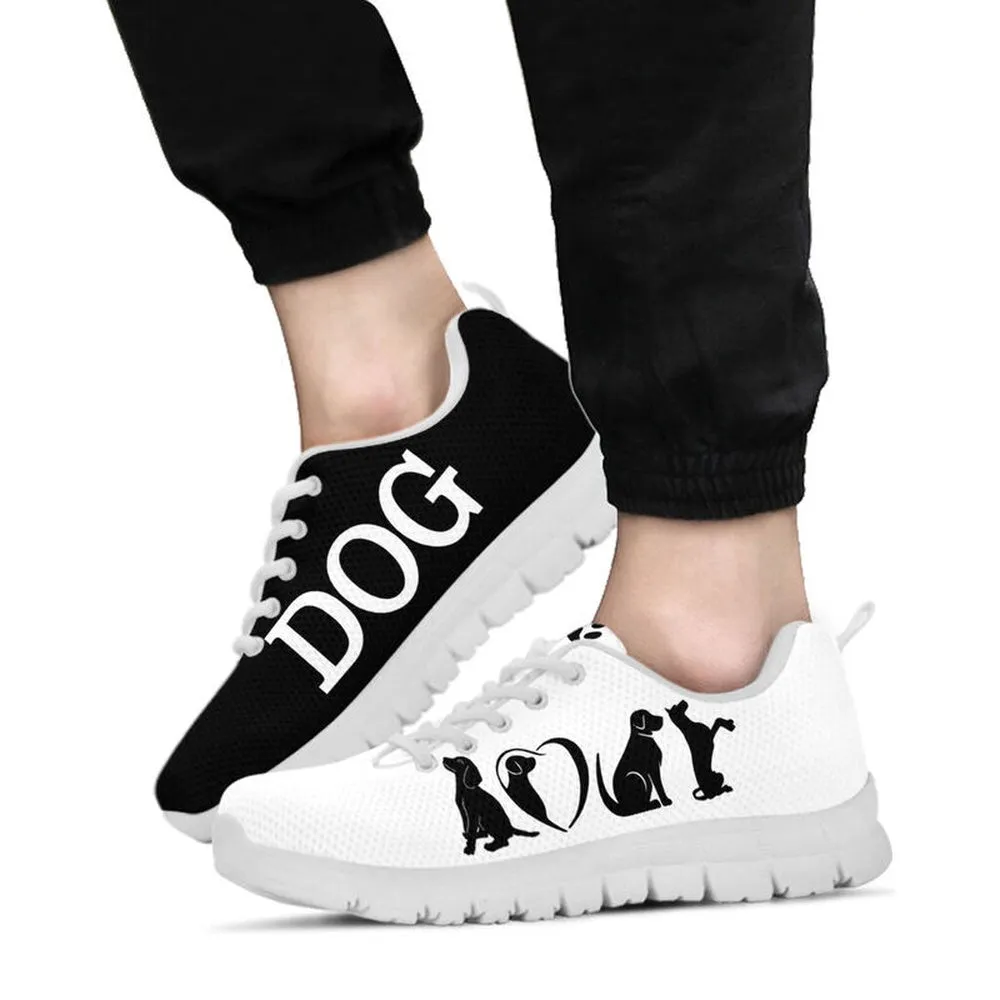 Dog Sneaker, Dog Love Black White Sneaker Shoes, Dog Shoes