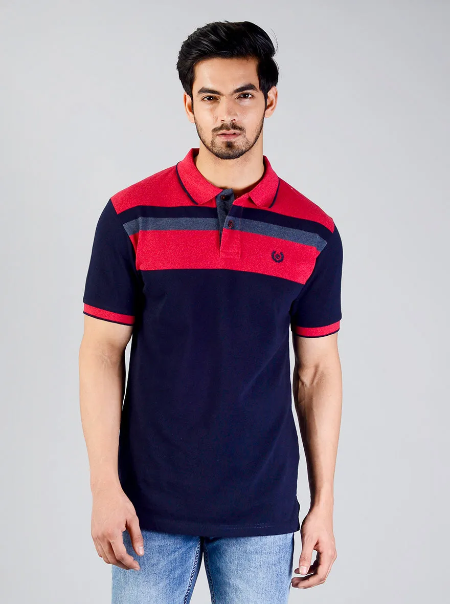 Eclipse Blue Striped Slim Fit Polo T-shirt | Greenfibre