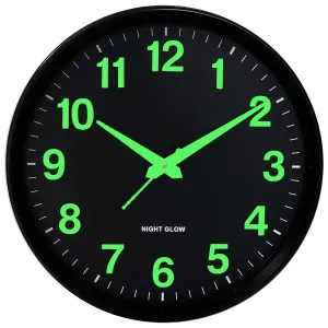 Elica Modern Stylish Radium Night Glow Wall Clock for Home and Office (Black)