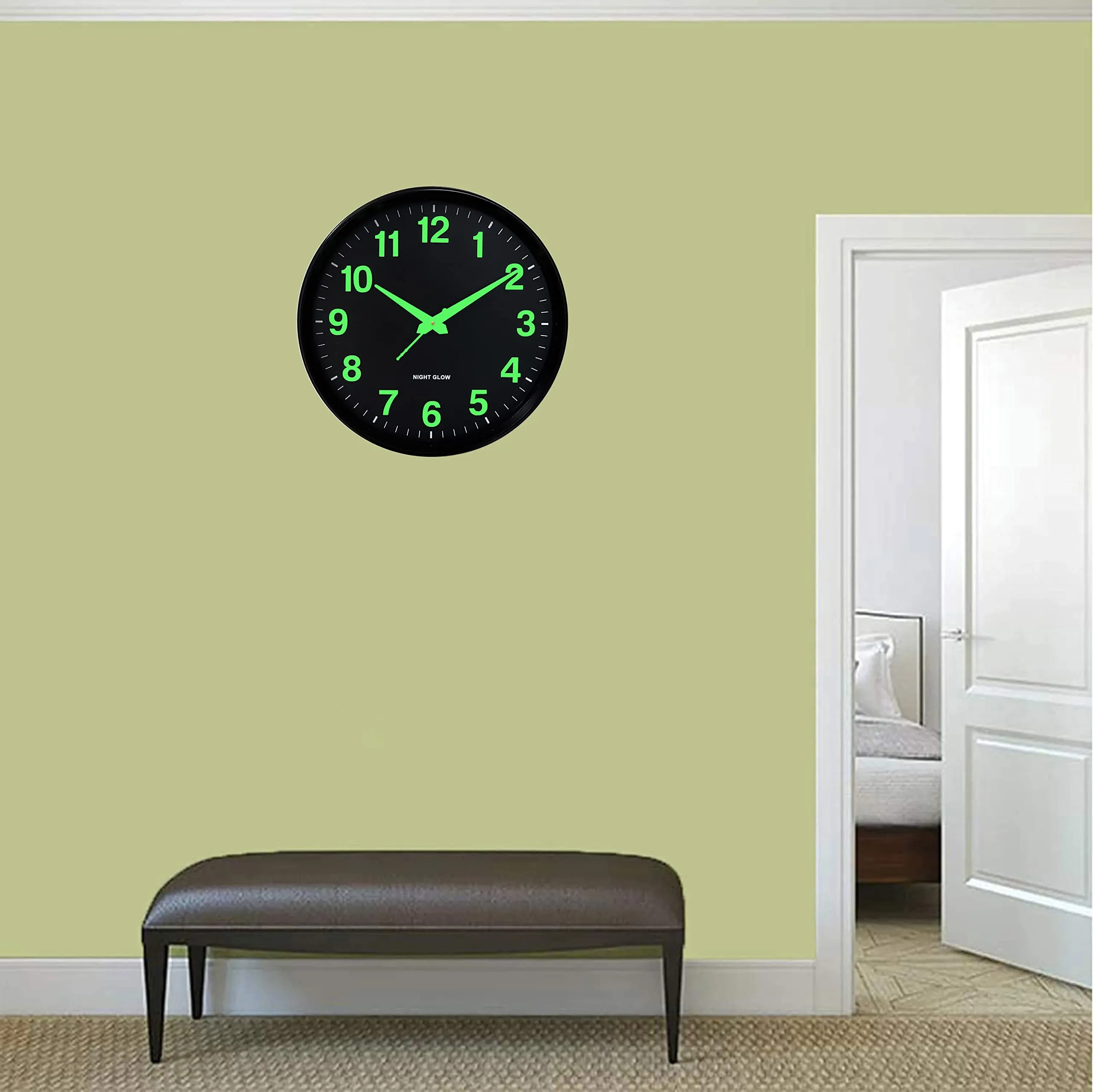 Elica Modern Stylish Radium Night Glow Wall Clock for Home and Office (Black)