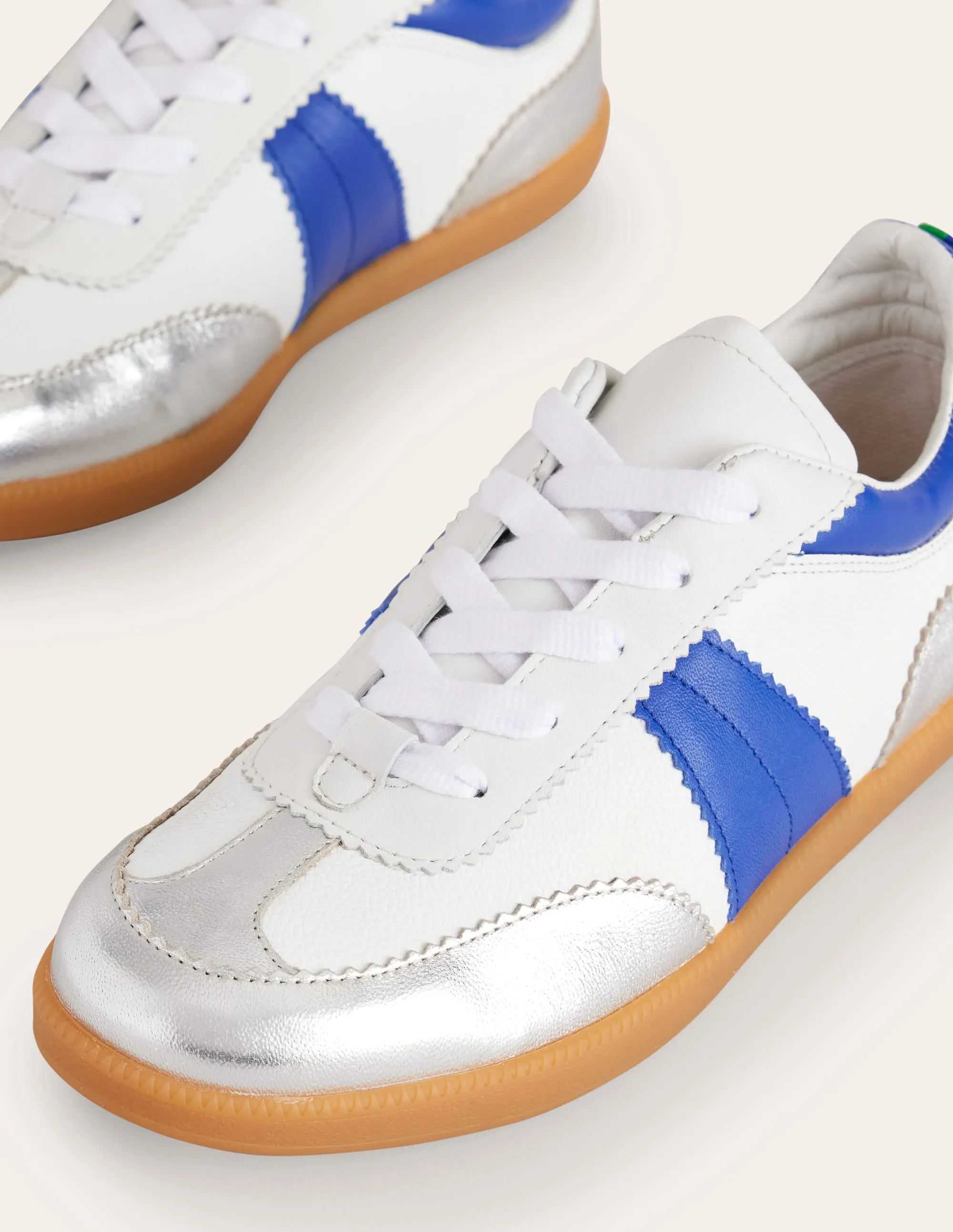 Erin Retro Tennis Trainers-White, Bright Blue and Silver