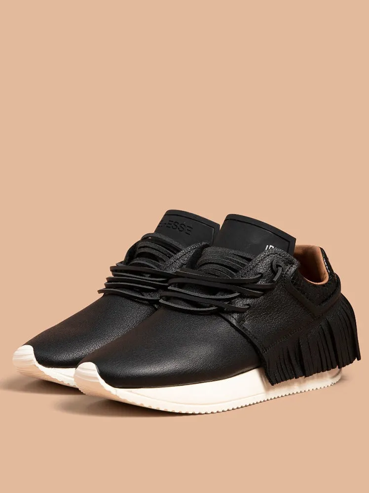 Esseutesse Leather Fringe Sneaker - Black