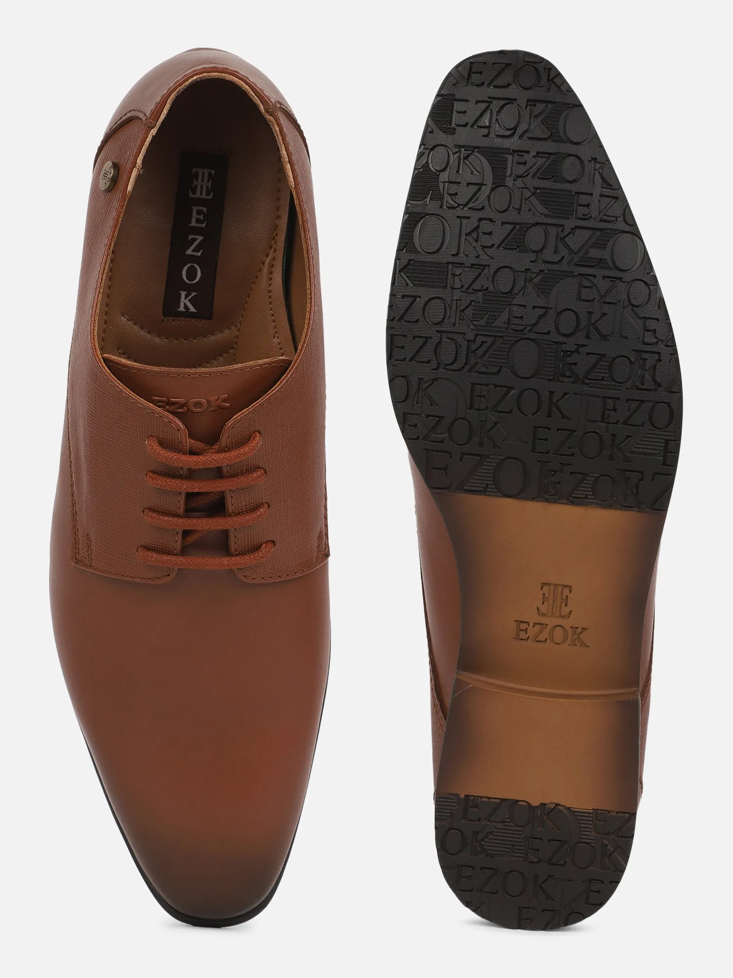 Ezok Men Tan Formal Leather Shoes