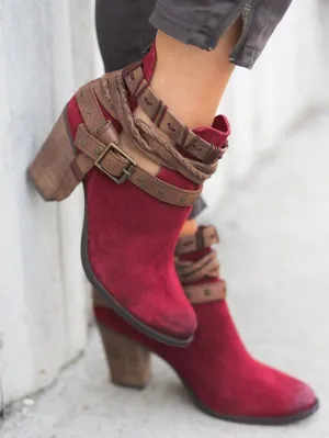 Fashion Buckle Mid-heel Ankle Chelsea Boots Shoes