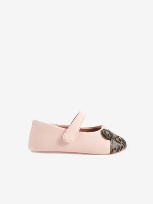 Fendi Baby Girls Leather Bear Logo Shoes in Pink