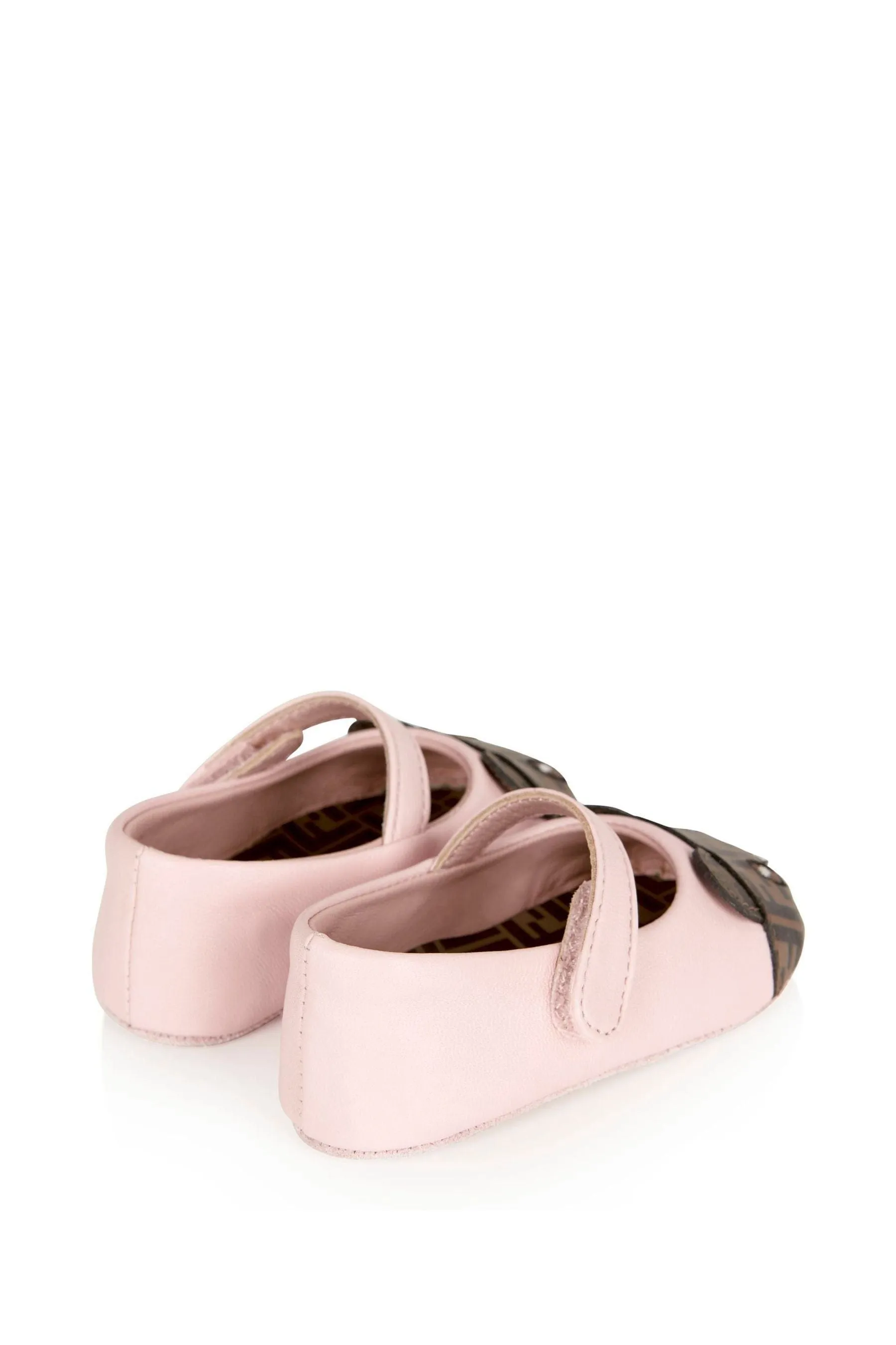 Fendi Baby Girls Leather Bear Logo Shoes in Pink