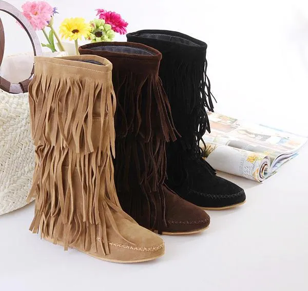 Flat tassels casual women s shoes in the tube female boots large size 40-43 yards