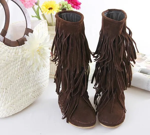 Flat tassels casual women s shoes in the tube female boots large size 40-43 yards