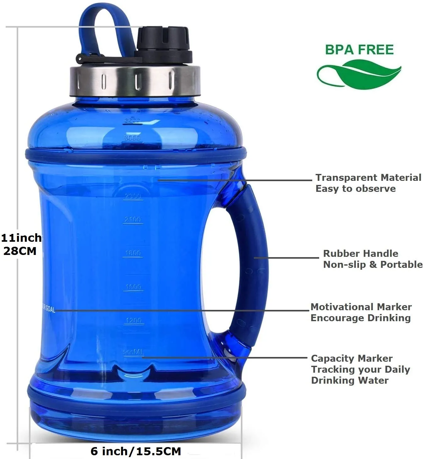 GEEKERBUY 0.9 Gallon Water Bottle Sports Water Jugs Robust 108oz Large Reusable Water Bottles Leak Proof Motivational Plastic Drinking Container for Sport Travel Camping Outdoor