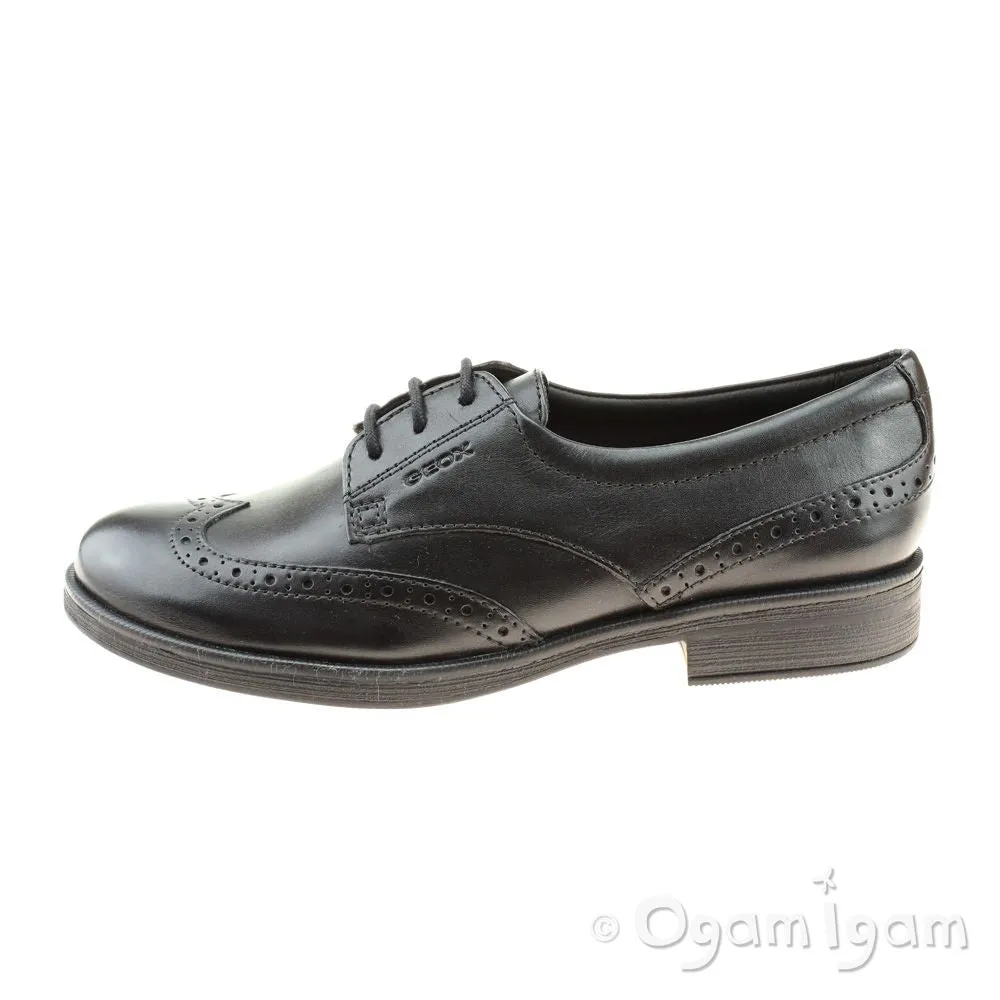 Geox Agata Brogue Girls Black School Shoe