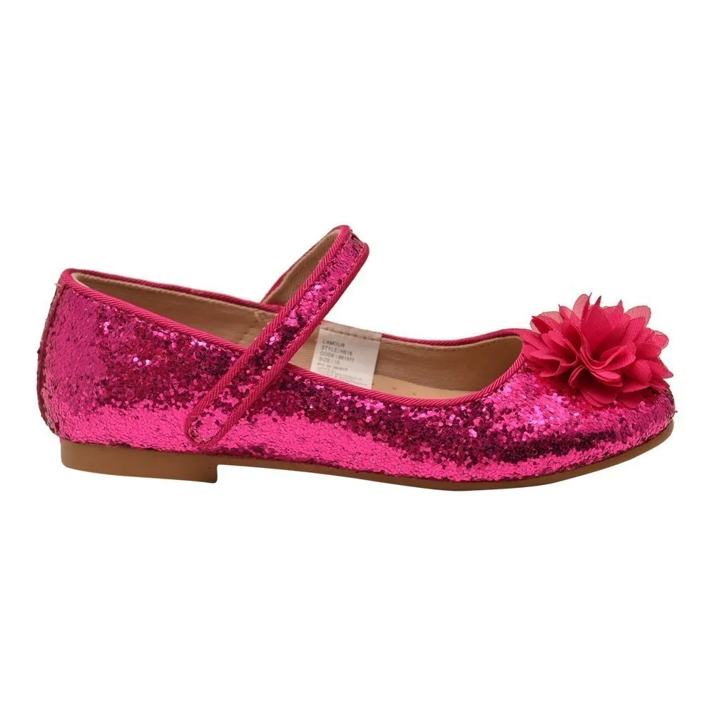 Girls Fuchsia Glitter Floral Special Occasion Flats 5 Toddler-4 Kids