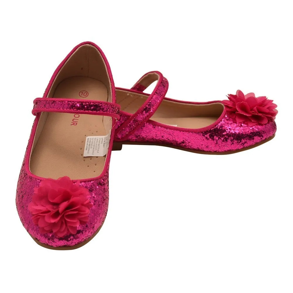 Girls Fuchsia Glitter Floral Special Occasion Flats 5 Toddler-4 Kids