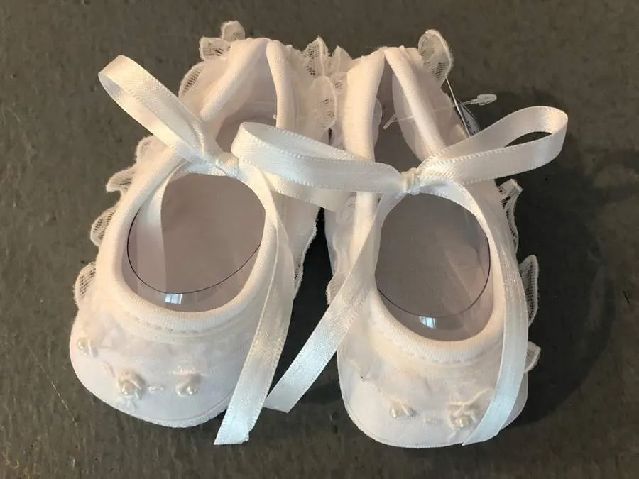 Girls Lace & Pearl Christening Shoes