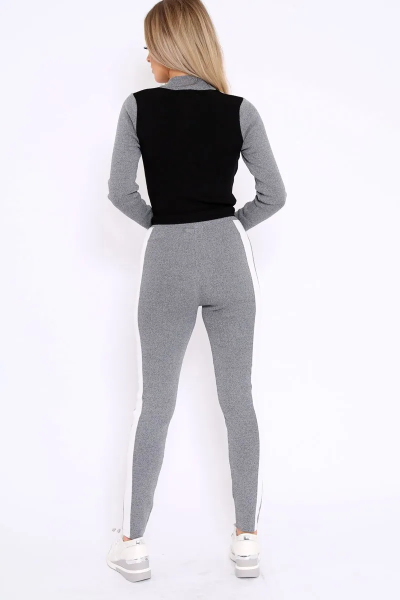 Grey Black and White Colour Block Tracksuit - Kily