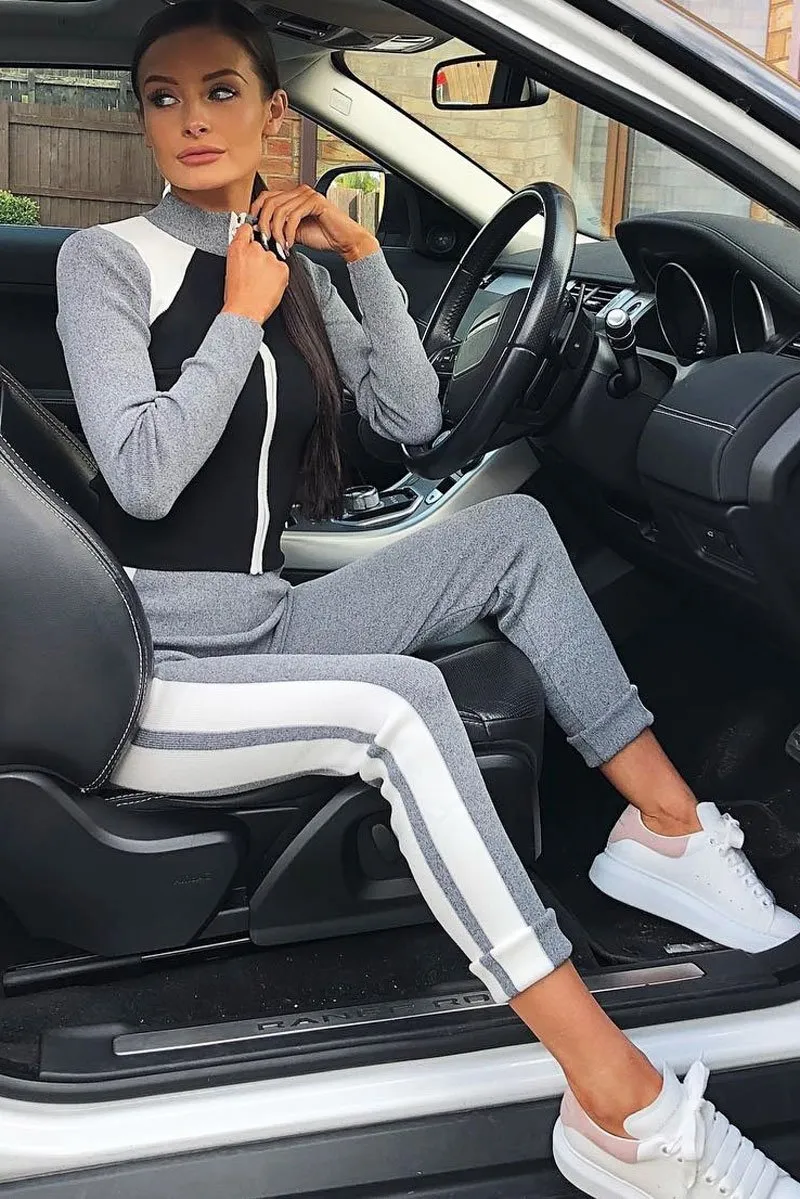 Grey Black and White Colour Block Tracksuit - Kily