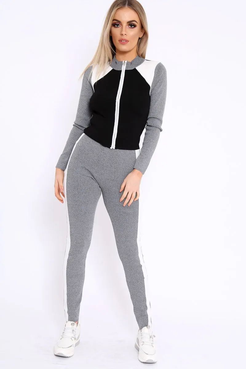 Grey Black and White Colour Block Tracksuit - Kily