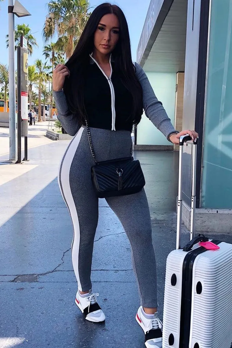 Grey Black and White Colour Block Tracksuit - Kily