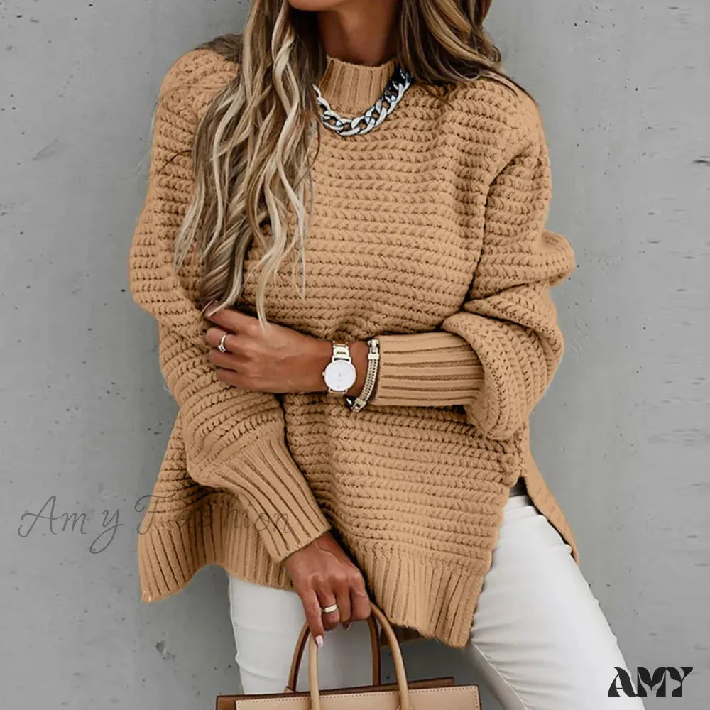 Half Turtleneck Loose Elegant Warm Oversized Pullover Knitted Sweater