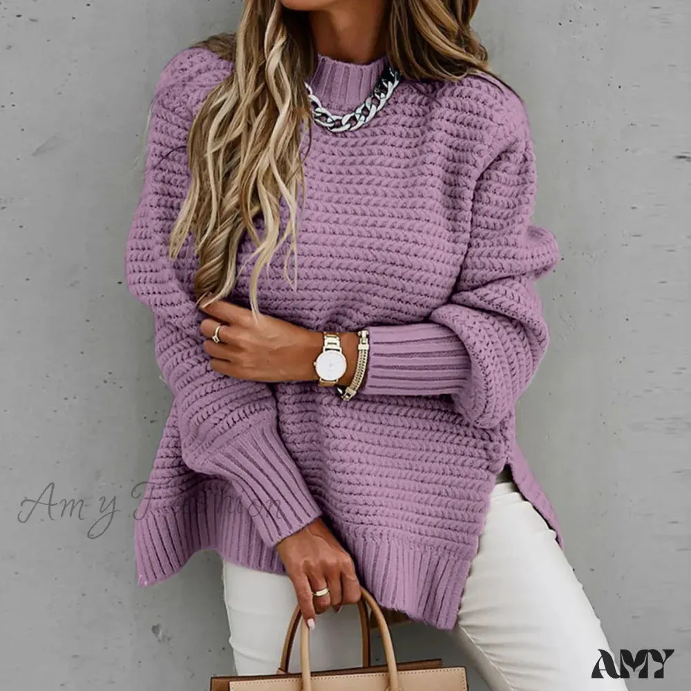 Half Turtleneck Loose Elegant Warm Oversized Pullover Knitted Sweater