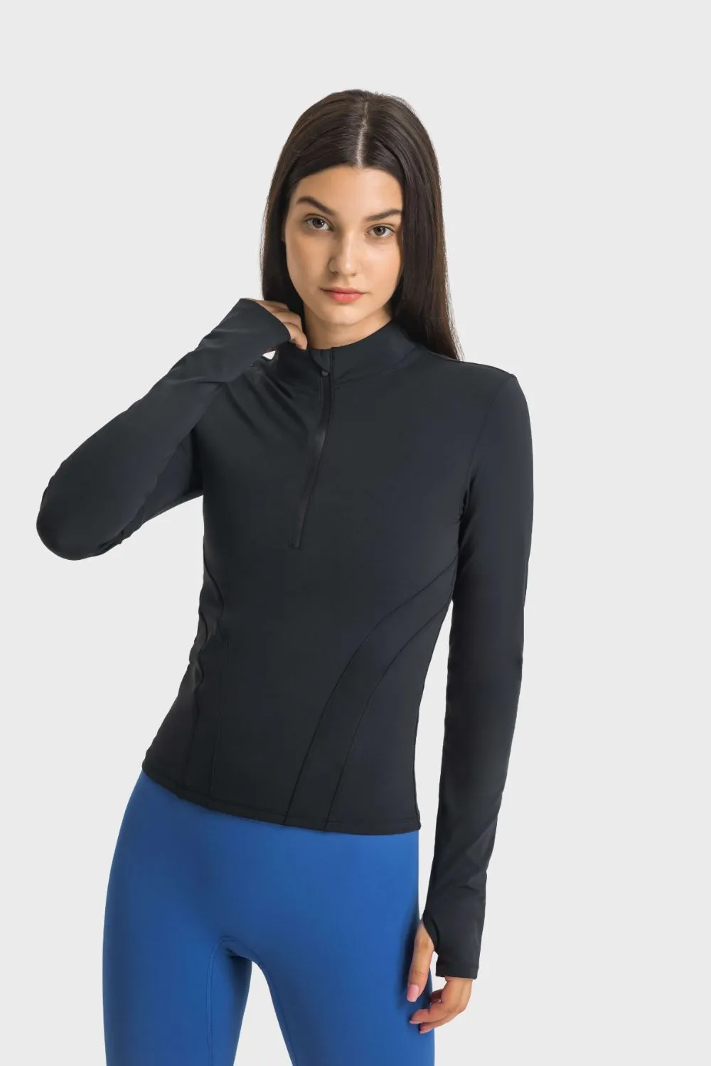 Half Zip Thumbhole Sleeve Sports Top