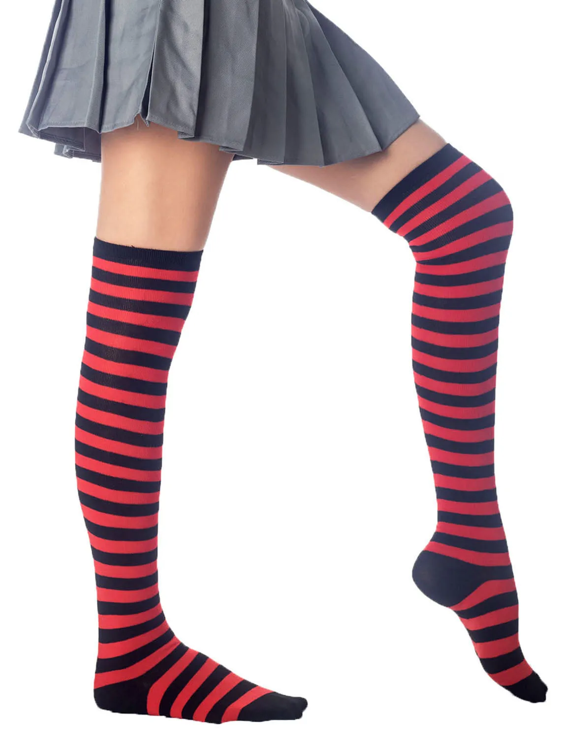 iB-iP Women's Zebra Stripes Sports Over The Knee Hold-up Thigh High Long Socks