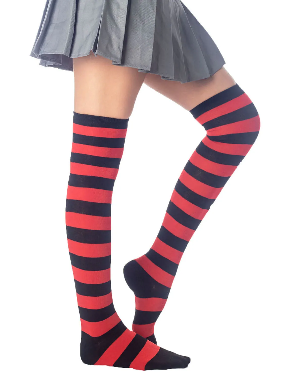 iB-iP Women's Zebra Stripes Sports Over The Knee Hold-up Thigh High Long Socks