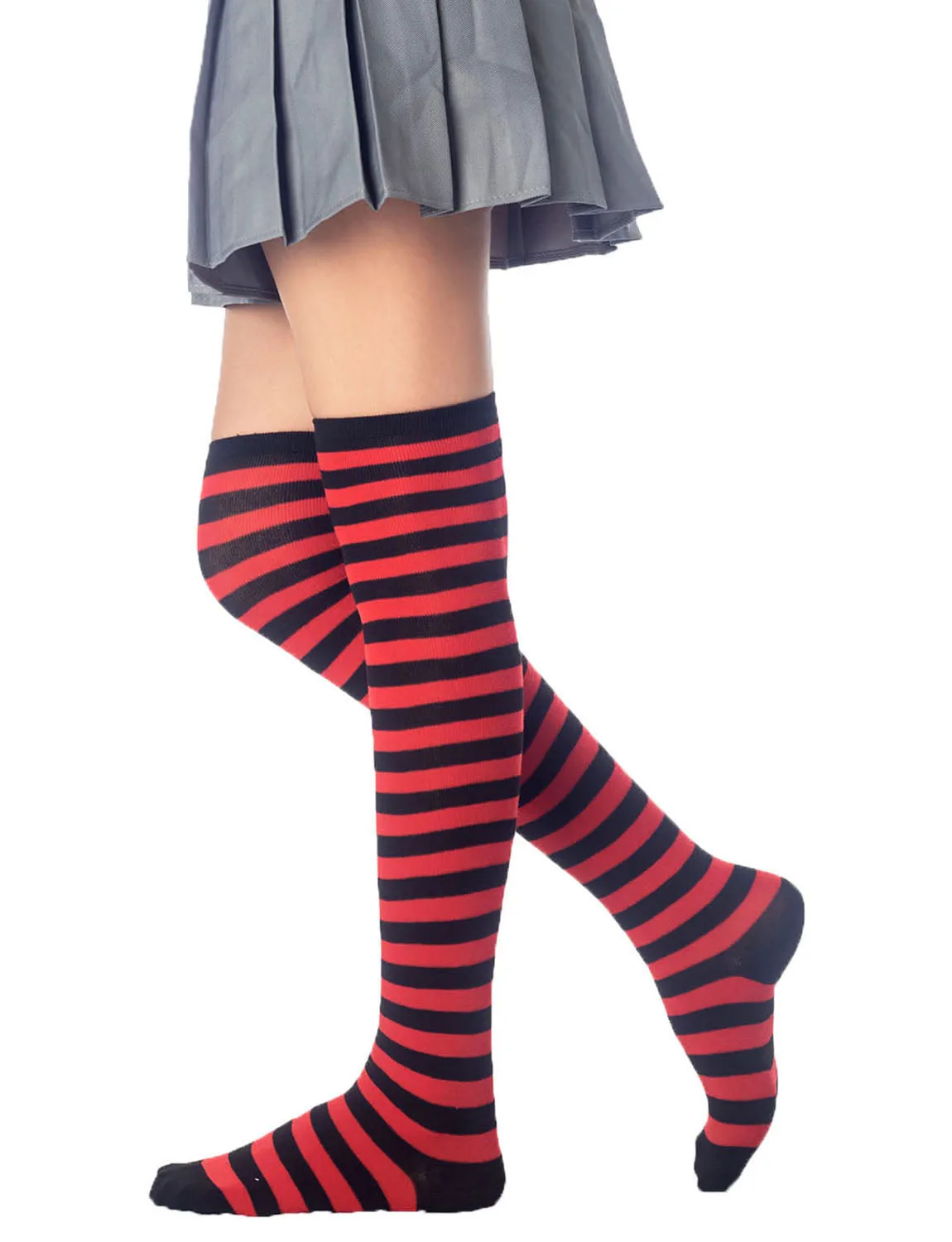 iB-iP Women's Zebra Stripes Sports Over The Knee Hold-up Thigh High Long Socks