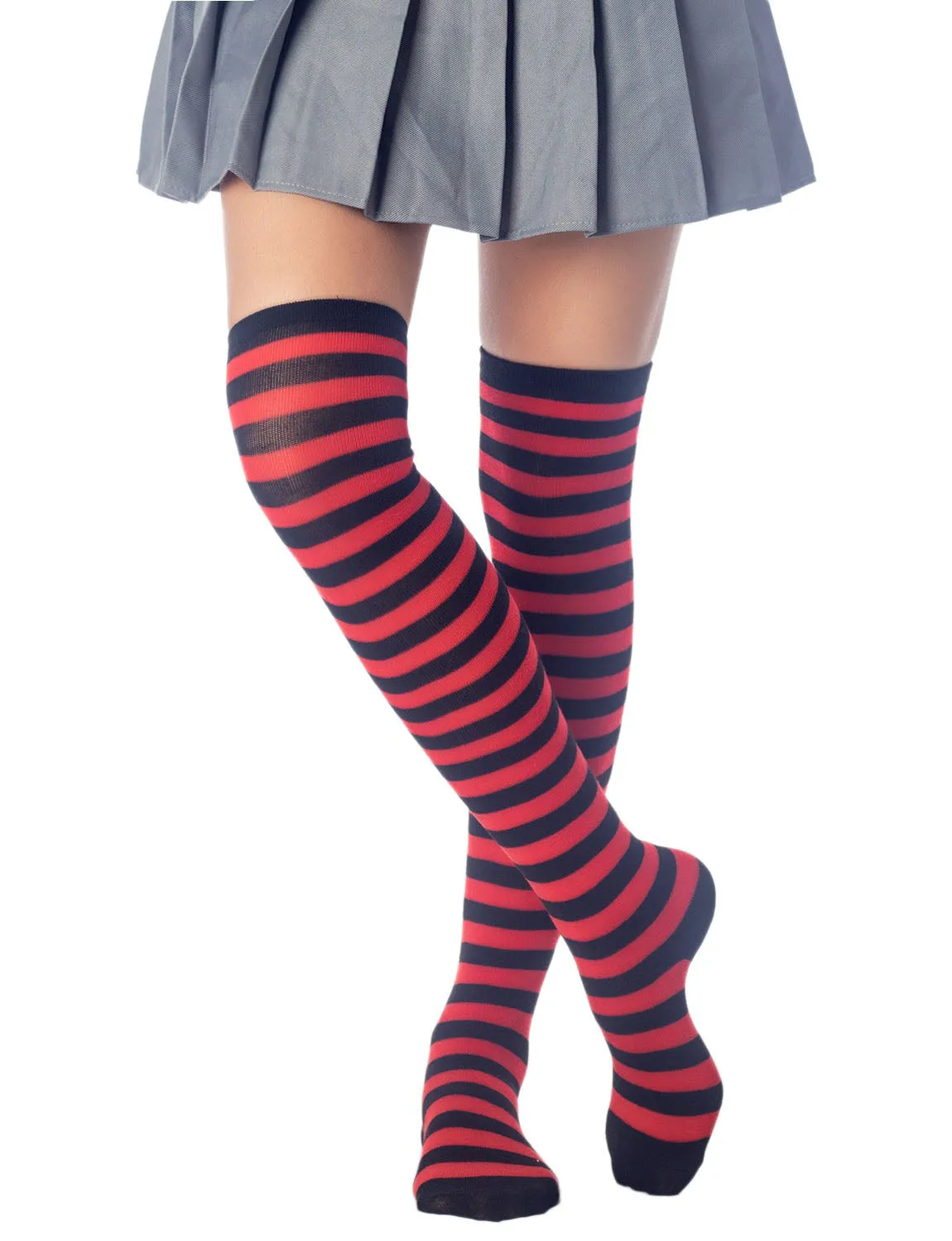 iB-iP Women's Zebra Stripes Sports Over The Knee Hold-up Thigh High Long Socks