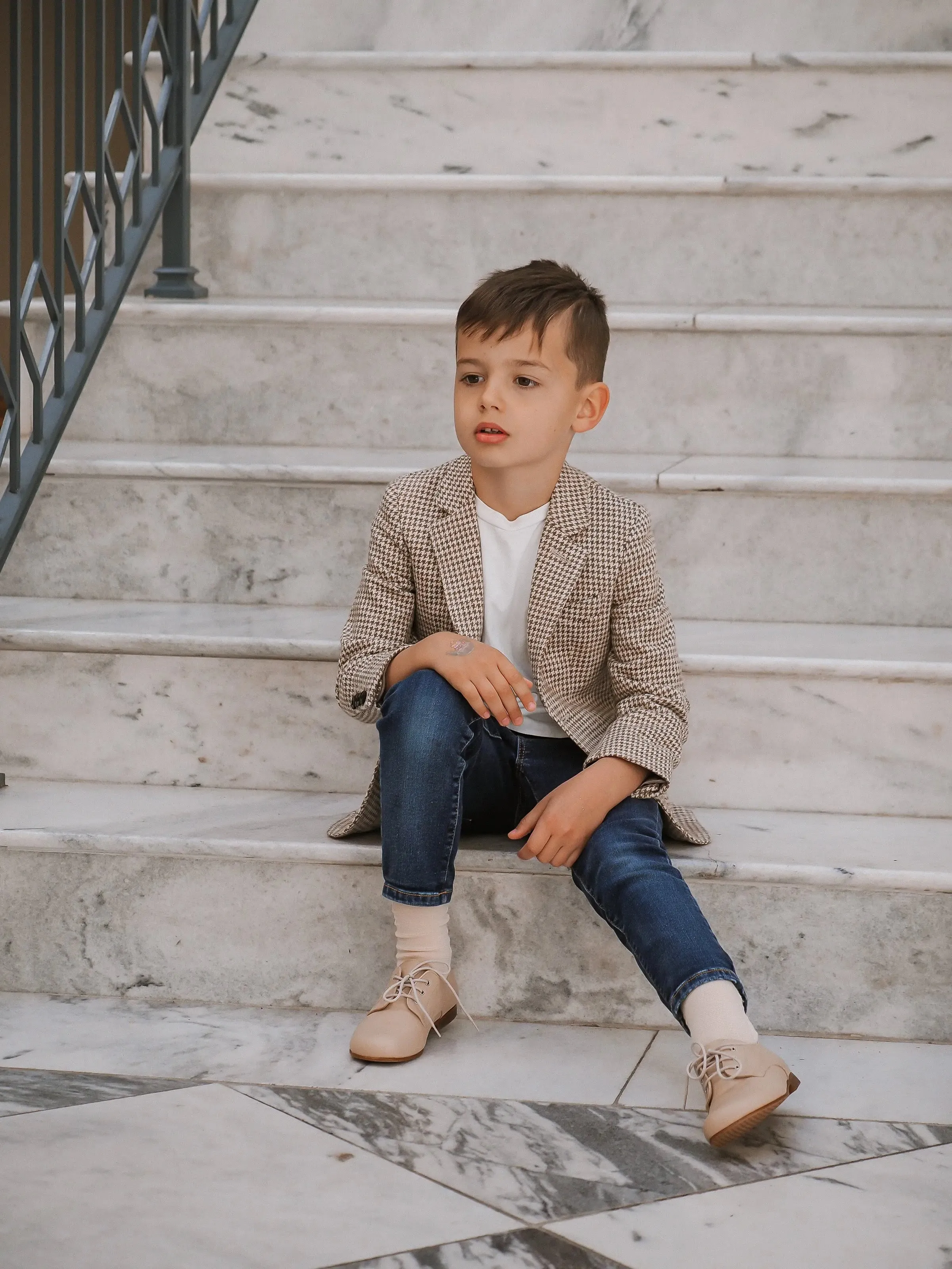 Jacob- Beige Leather Boy Oxford Shoes