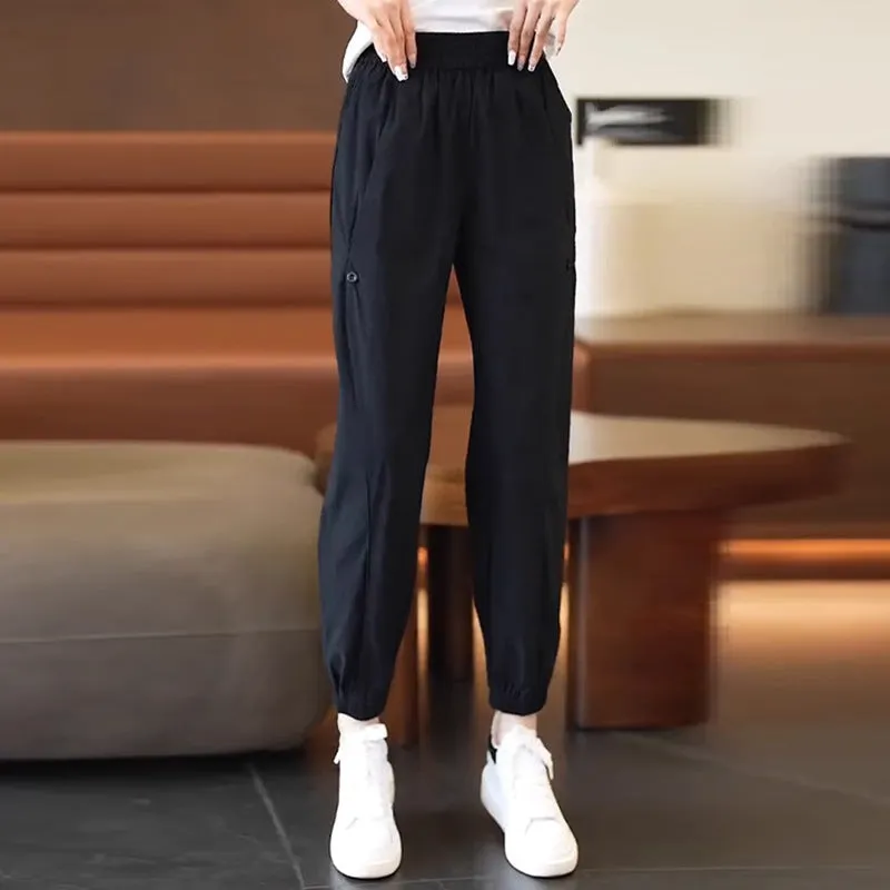 kamames Ankle Banded Pants Harem Pants Women's  Summer New High Waist Loose Cropped Pants Quick-Drying Sports Pants Lantern Ice Silk Leggings