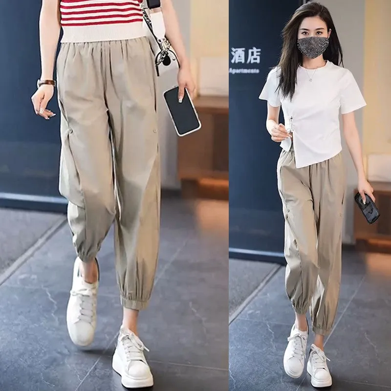 kamames Ankle Banded Pants Harem Pants Women's  Summer New High Waist Loose Cropped Pants Quick-Drying Sports Pants Lantern Ice Silk Leggings