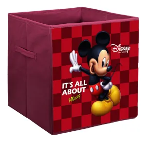 Kuber Industries Disney Mickey Mouse Print Non Woven Fabric Foldable Cube Cloth Toy, Books Storage Box Wardrobe Organiser with Handle (Maroon, Large, 3 Pieces)