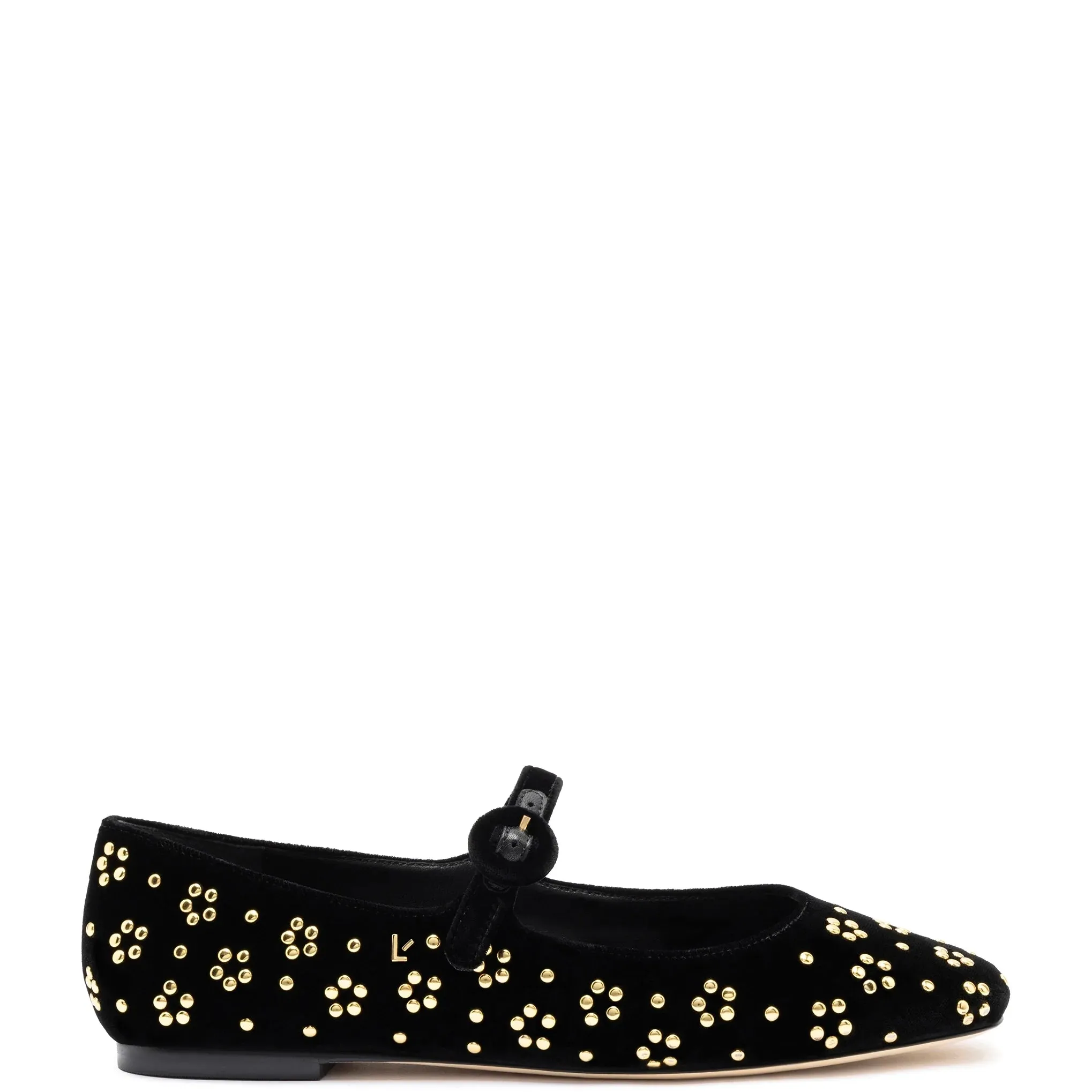 Larroude Blair Ballet Flat In Black Velvet and Gold Studs