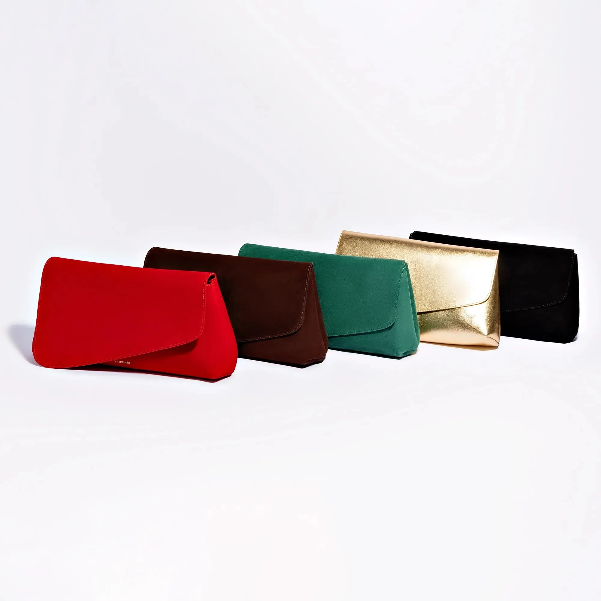 Larroude Venice Flat Mule and Pouch Kit In Scarlet Suede