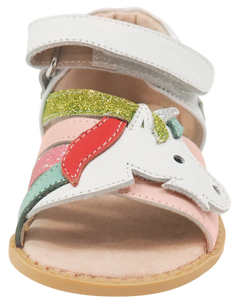 Livie & Luca Girl's Unicorn Sandals, White Rainbow