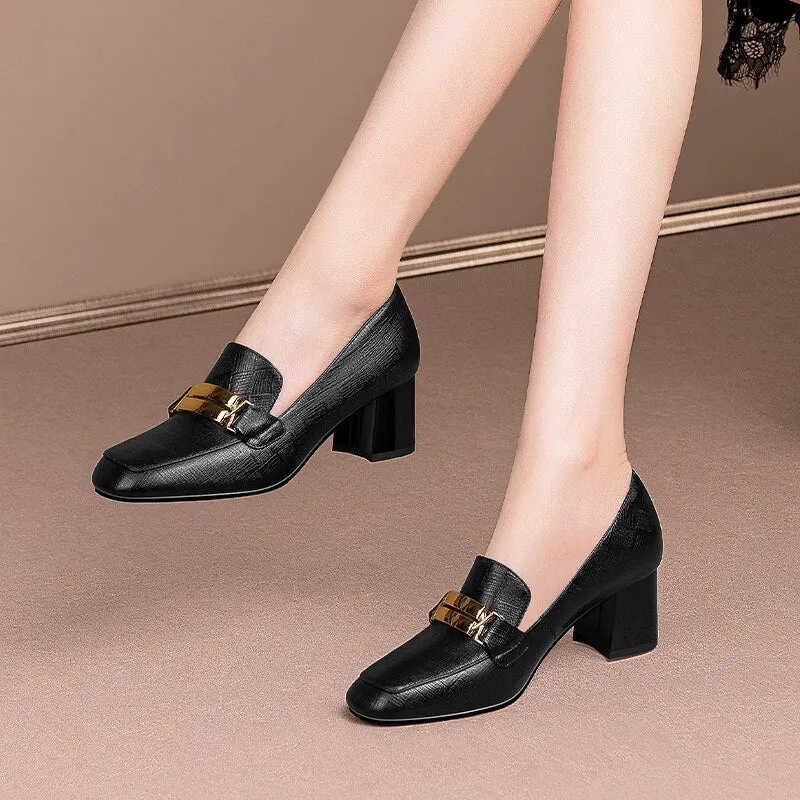 LuxeMetal Vintage Slip-On Square Toe Casual Shoes