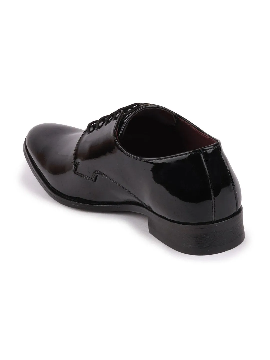 Men Black Formal Patent Leather Lace-Up Derby Shoes